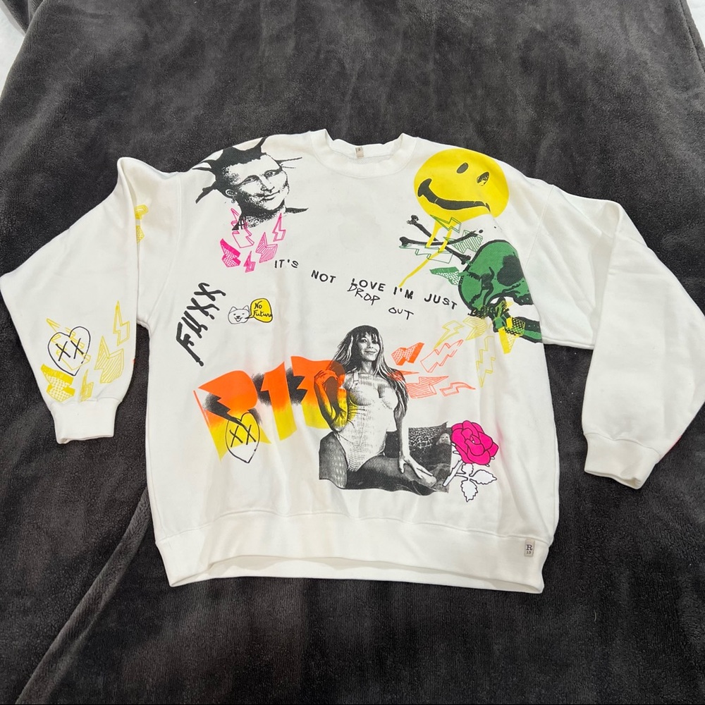 R13 Graffiti Oversized Crew Neck Sweatshirt - Picture 2 of 7